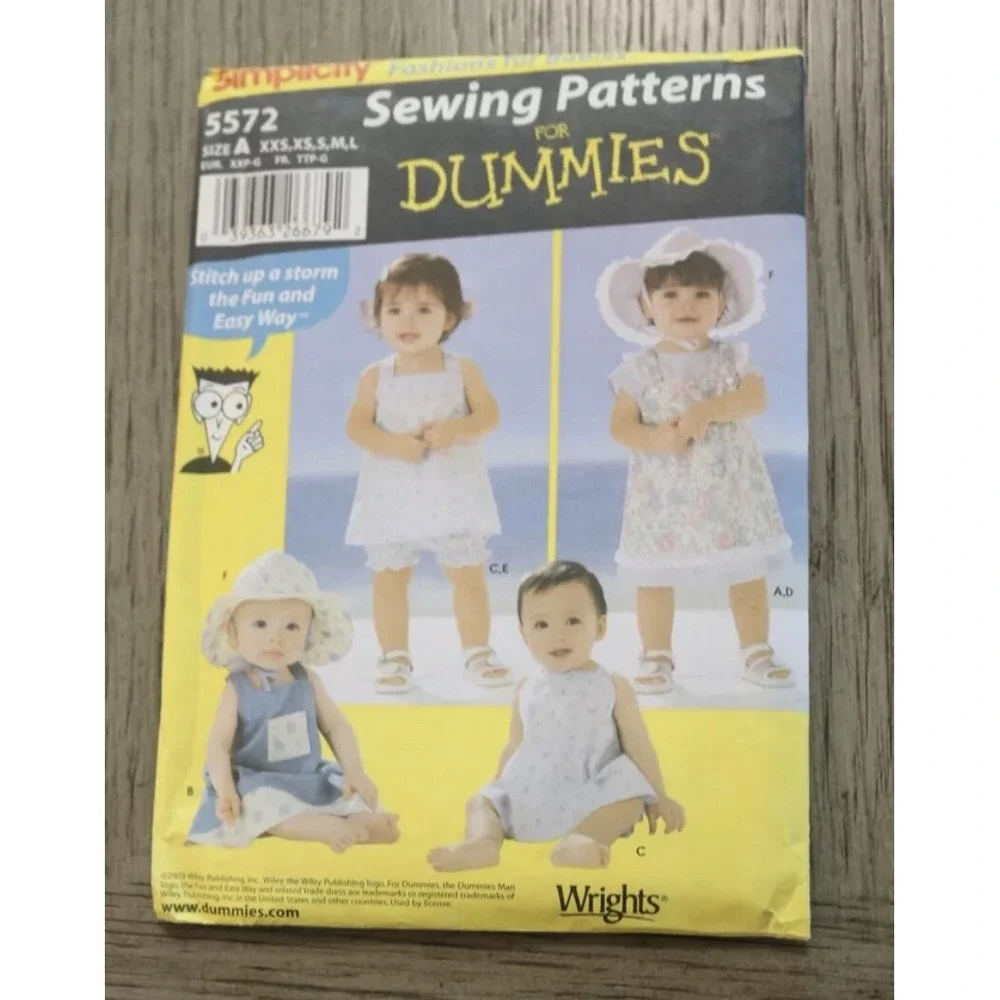 Simplicity 5572 Sewing Pattern for Dummies Baby Pinafore Dress Panties Hat XXS-L